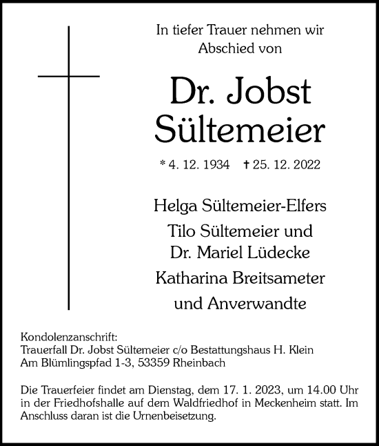 Anzeige  Jobst Sültemeier  Lippische Landes-Zeitung