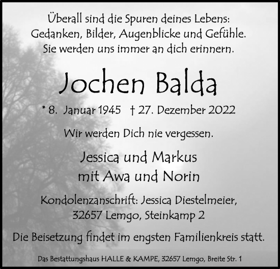 Anzeige  Jochen Balda  Lippische Landes-Zeitung