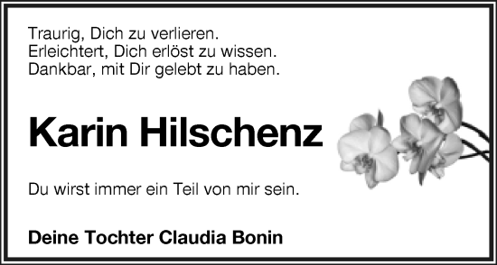 Anzeige  Karin Hilschenz  Lippische Landes-Zeitung