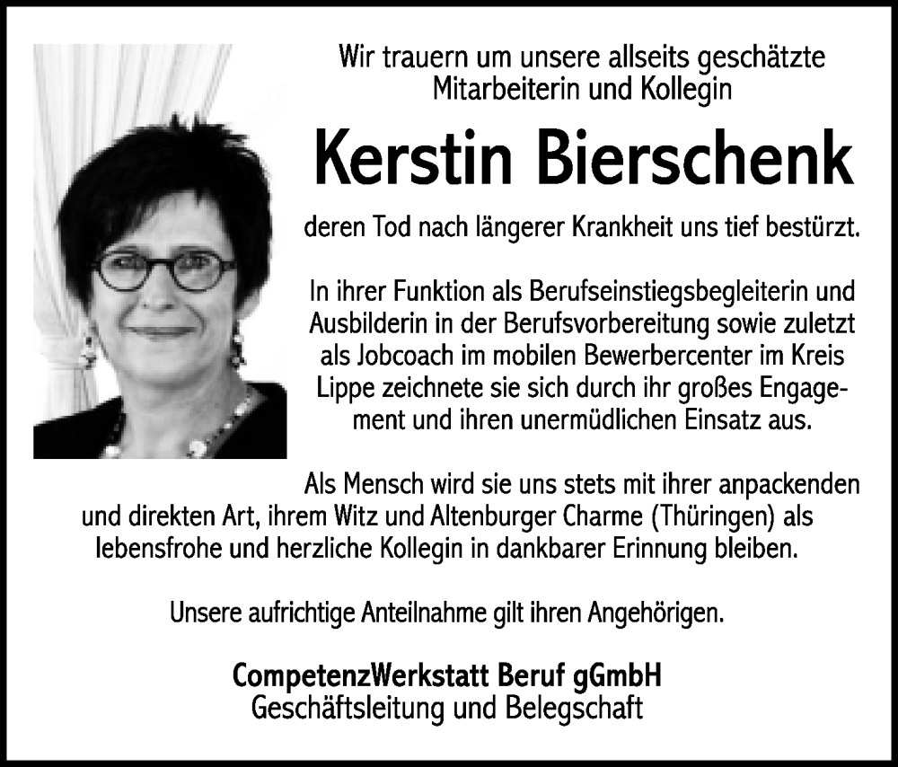  Traueranzeige für Kerstin Bierschenk vom 07.01.2023 aus Lippische Landes-Zeitung