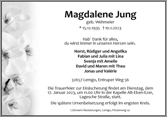 Anzeige  Magdalene Jung  Lippische Landes-Zeitung
