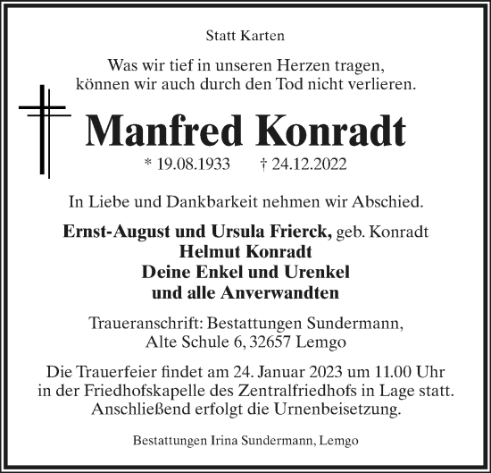 Anzeige  Manfred Konradt  Lippische Landes-Zeitung