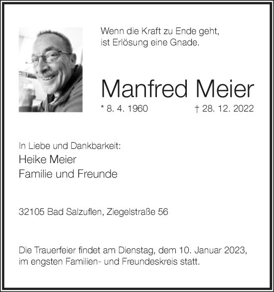 Anzeige  Manfred Meier  Lippische Landes-Zeitung