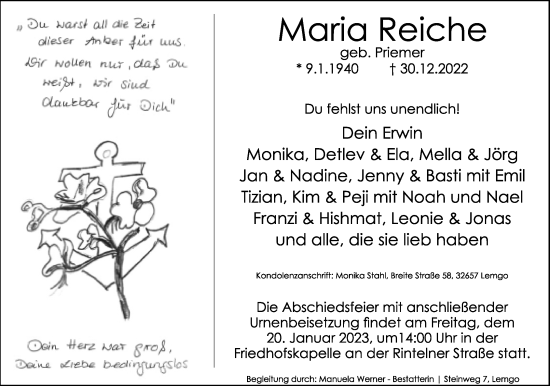 Anzeige  Maria Reiche  Lippische Landes-Zeitung
