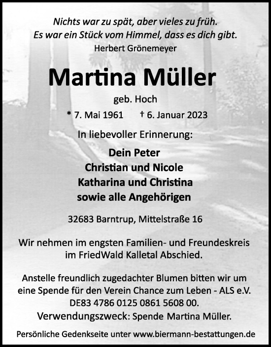 Anzeige  Martina Müller  Lippische Landes-Zeitung