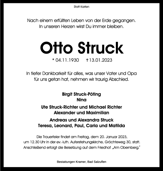 Anzeige  Otto Struck  Lippische Landes-Zeitung