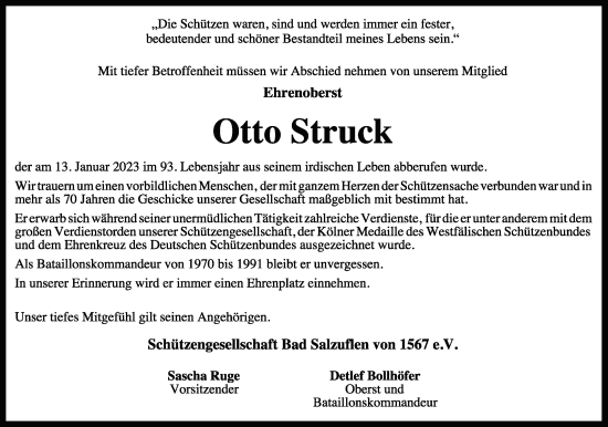 Anzeige  Otto Struck  Lippische Landes-Zeitung