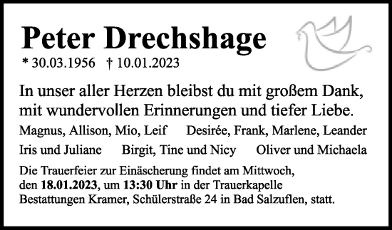 Anzeige  Peter Drechshage  Lippische Landes-Zeitung