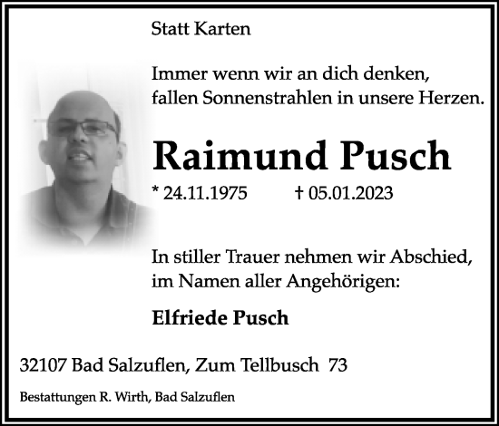 Anzeige  Raimund Pusch  Lippische Landes-Zeitung