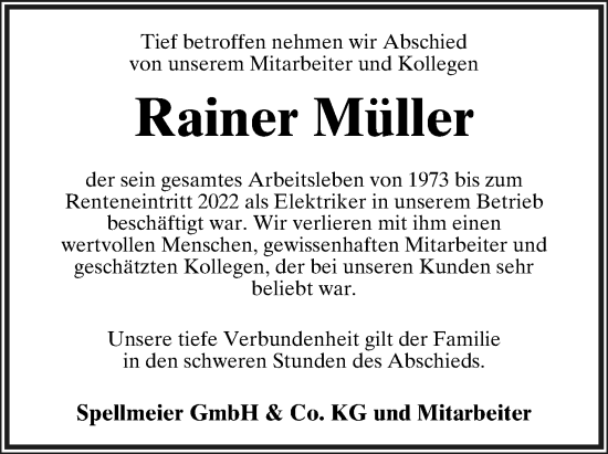 Anzeige  Rainer Müller  Lippische Landes-Zeitung