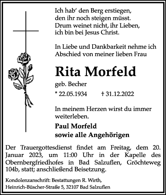 Anzeige  Rita Morfeld  Lippische Landes-Zeitung