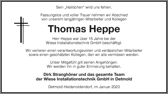 Anzeige  Thomas Heppe  Lippische Landes-Zeitung