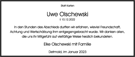 Anzeige  Uwe Olschewski  Lippische Landes-Zeitung