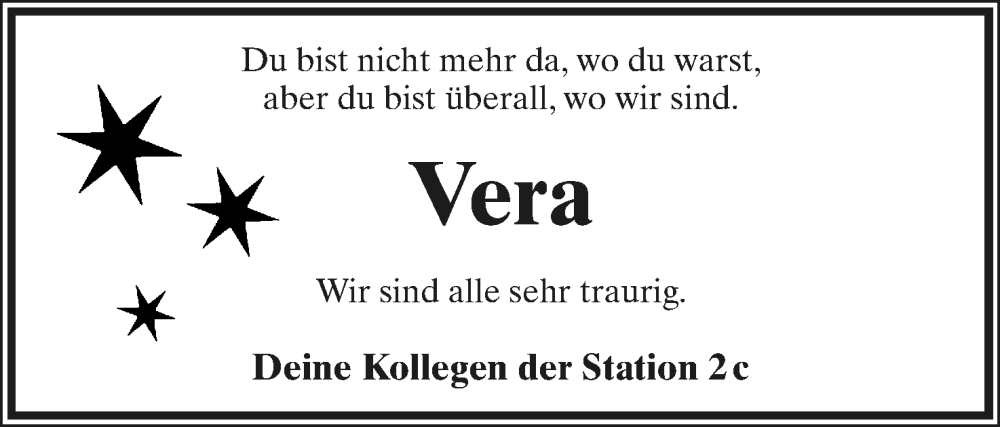  Traueranzeige für Vera Berges vom 07.01.2023 aus Lippische Landes-Zeitung