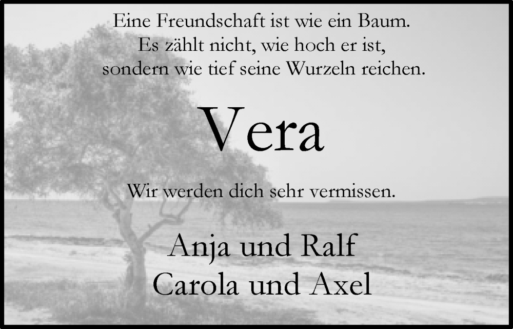  Traueranzeige für Vera Berges vom 07.01.2023 aus Lippische Landes-Zeitung