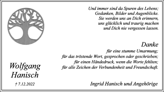Anzeige  Wolfgang Hanisch  Lippische Landes-Zeitung