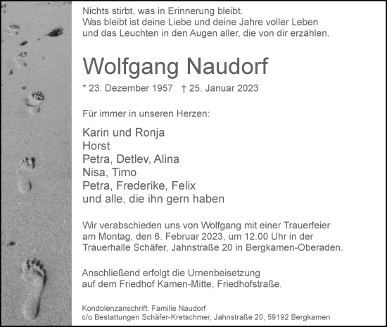 Anzeige  Wolfgang Naudorf  Lippische Landes-Zeitung