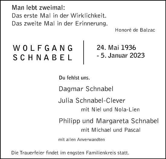 Anzeige  Wolfgang Schnabel  Lippische Landes-Zeitung