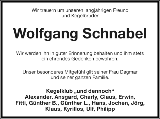 Anzeige  Wolfgang Schnabel  Lippische Landes-Zeitung