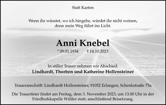 Anzeige  Anni Knebel  Lippische Landes-Zeitung