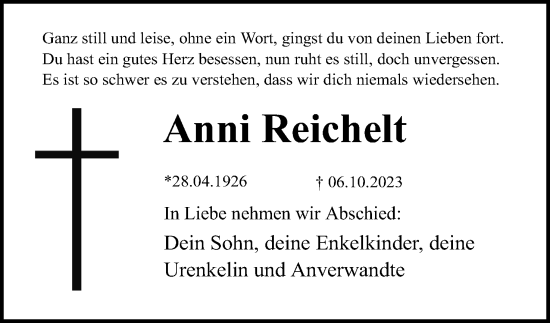 Anzeige  Anni Reichelt  Lippische Landes-Zeitung