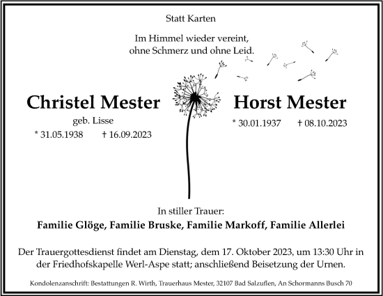 Anzeige  Christel Mester  Lippische Landes-Zeitung