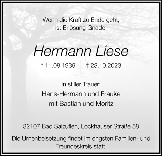 Anzeige  Hermann Liese  Lippische Landes-Zeitung