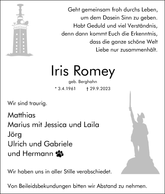 Anzeige  Iris Romey  Lippische Landes-Zeitung