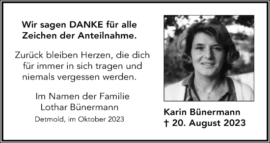 Anzeige  Karin Bünermann  Lippische Landes-Zeitung
