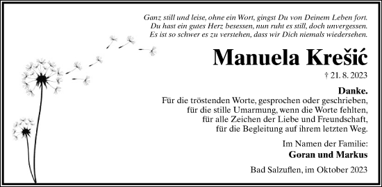 Anzeige  Manuela Krešic  Lippische Landes-Zeitung