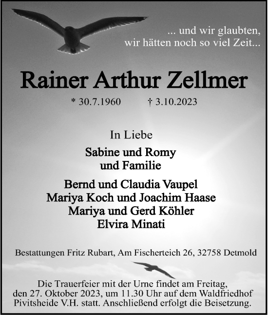 Anzeige  Rainer Arthur Zellmer  Lippische Landes-Zeitung