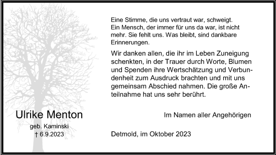 Anzeige  Ulrike Menton  Lippische Landes-Zeitung