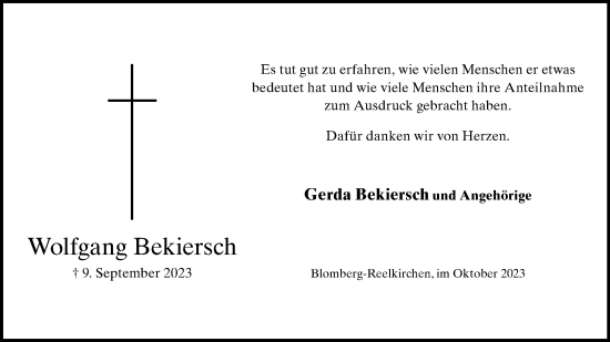 Anzeige  Wolfgang Bekiersch  Lippische Landes-Zeitung