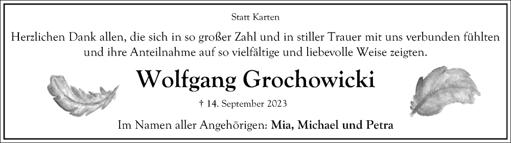  Traueranzeige für Wolfgang Grochowicki vom 07.10.2023 aus Lippische Landes-Zeitung