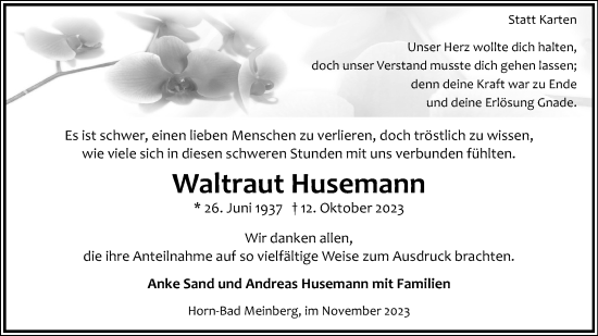 Anzeige  Waltraut Husemann  Lippische Landes-Zeitung