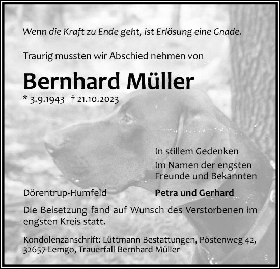 Anzeige  Bernhard Müller  Lippische Landes-Zeitung