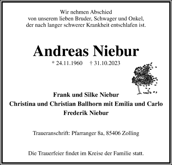 Anzeige  Andreas Niebur  Lippische Landes-Zeitung