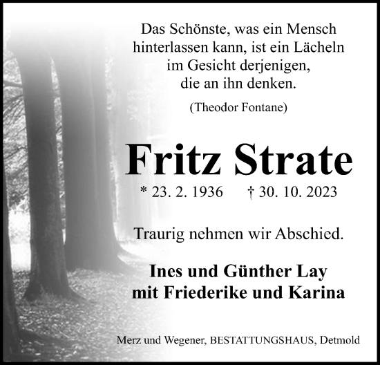 Anzeige  Fritz Strate  Lippische Landes-Zeitung