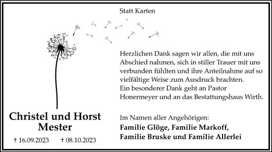 Anzeige  Christel Mester  Lippische Landes-Zeitung