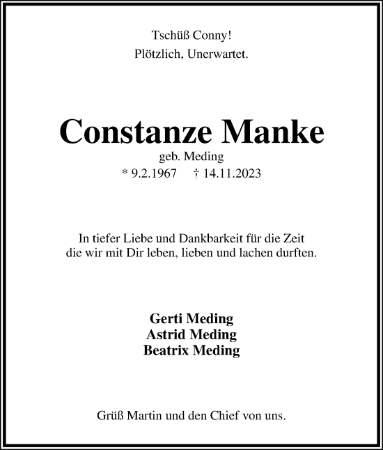 Anzeige  Constanze Manke  Lippische Landes-Zeitung