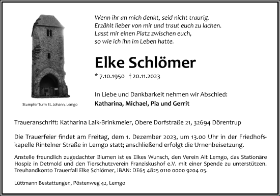 Anzeige  Elke Schlömer  Lippische Landes-Zeitung