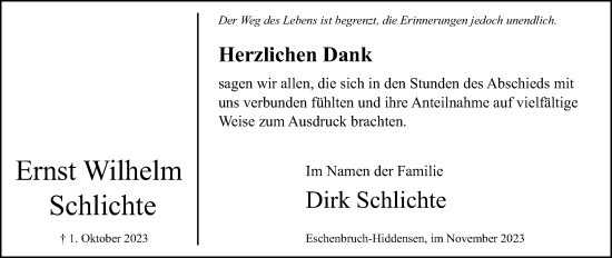 Anzeige  Ernst Wilhelm Schlichte  Lippische Landes-Zeitung
