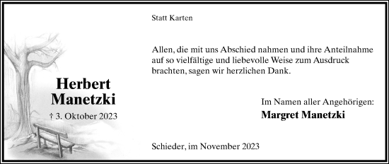 Anzeige  Herbert Manetzki  Lippische Landes-Zeitung
