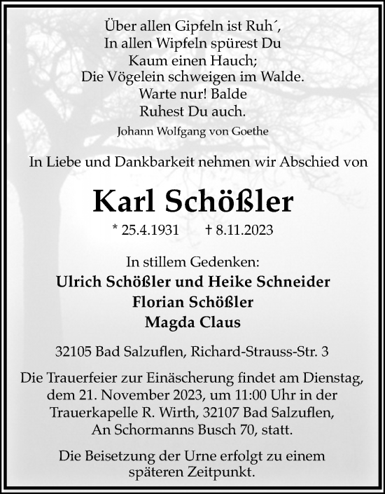 Anzeige  Karl Schößler  Lippische Landes-Zeitung