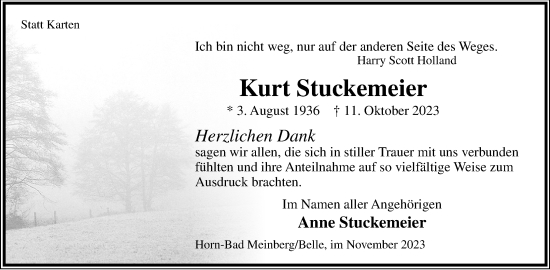 Anzeige  Kurt Stuckemeier  Lippische Landes-Zeitung