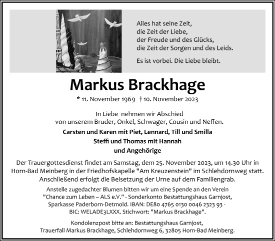 Anzeige  Markus Brackhage  Lippische Landes-Zeitung