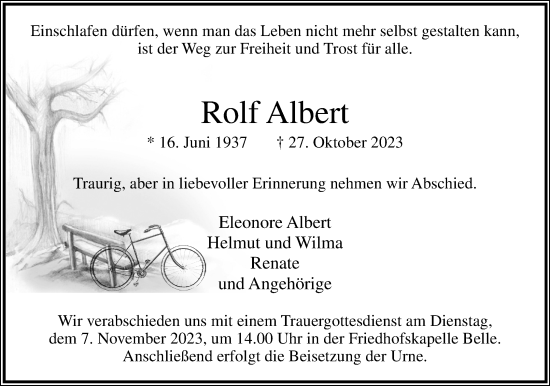 Anzeige  Rolf Albert  Lippische Landes-Zeitung