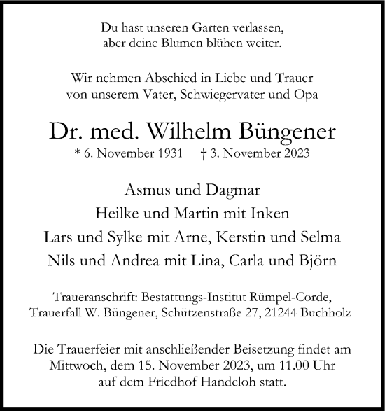 Anzeige  Wilhelm Büngener  Lippische Landes-Zeitung