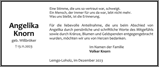 Anzeige  Angelika Knorn  Lippische Landes-Zeitung