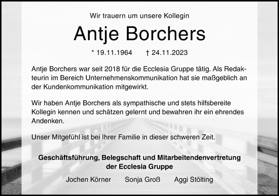 Anzeige  Antje Borchers  Lippische Landes-Zeitung